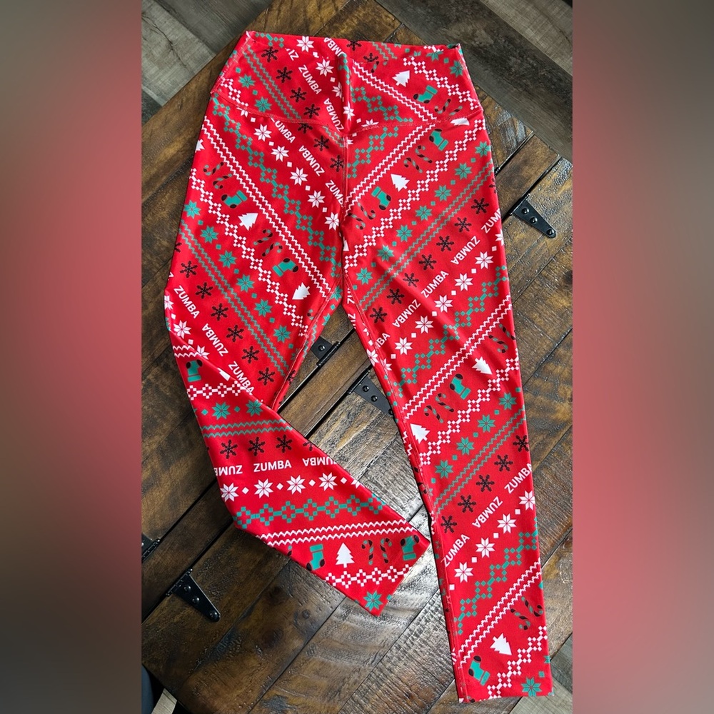 Zumba Fitness Red and Green Christmas Leggings in Size L